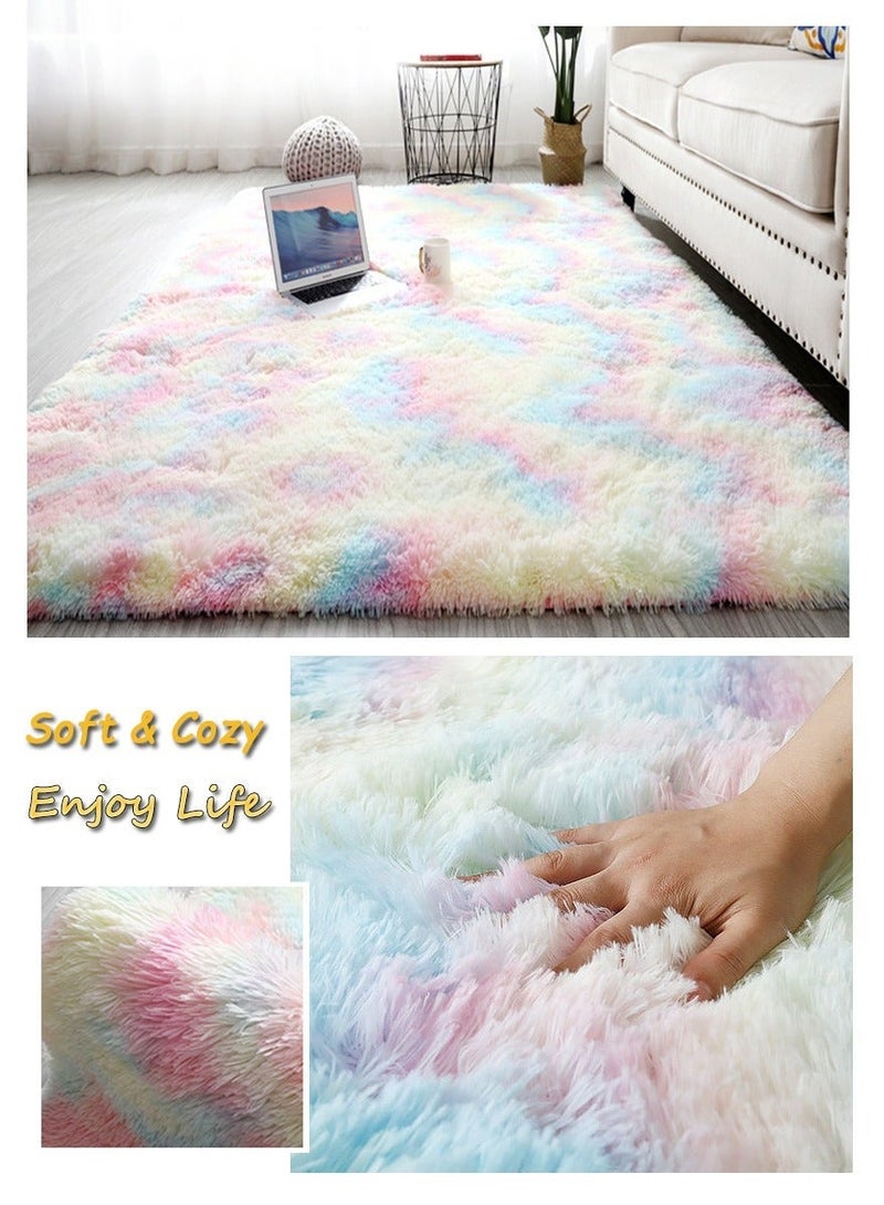 WangPangZi Abstract soft living room and bedroom rug - luxurious floor mat with non-slip backing, 1.7-inch thickness, safe for children and pets, easy to clean (Colorful Gradient Design) - Image 5